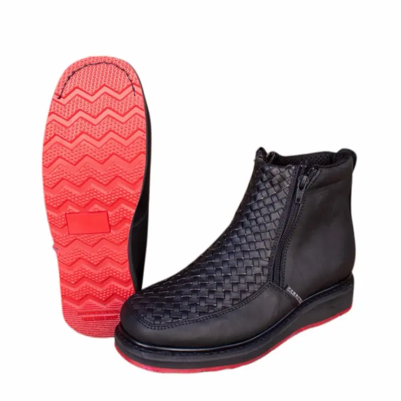 Work Western Boot Red Bottom Boots Black Leather Petatillo Double Zipper Square Toe Boots/ Botín Vaquero Botas de Trabajo EST-341