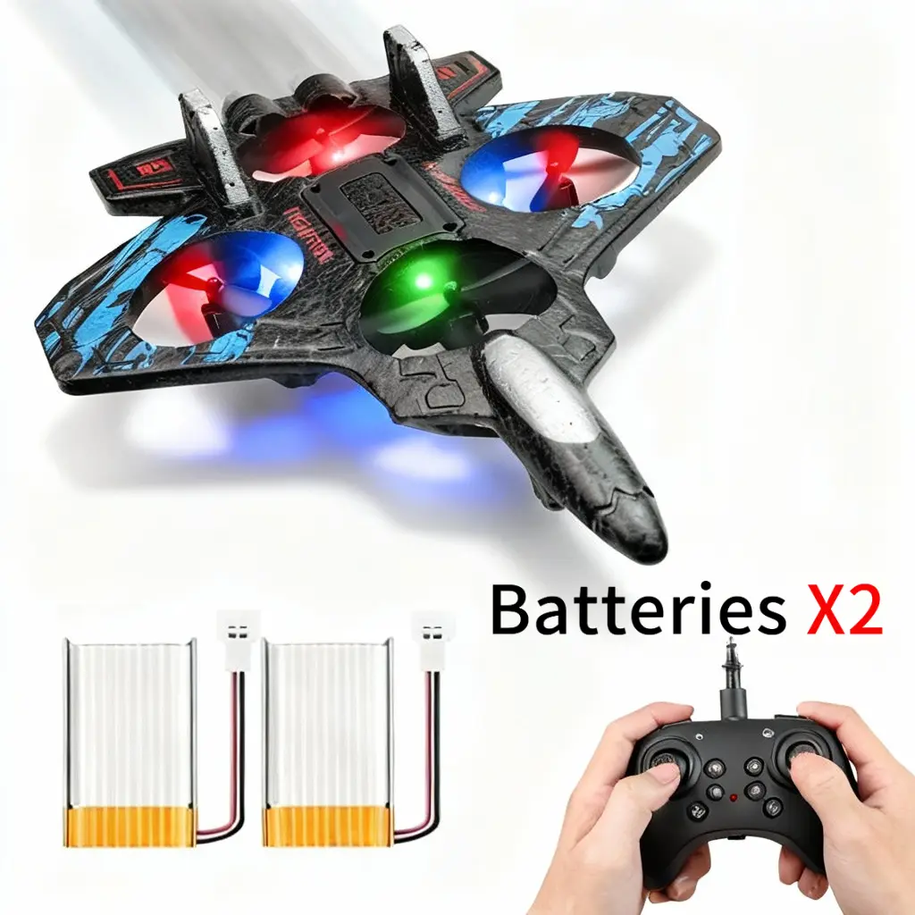 Remote Control Jet Fighter Plane Jet Toy for Kids 360° Stunt Flips, Colorful LED Lights, lightweight Easy RC Drone Toy for Beginners child boy