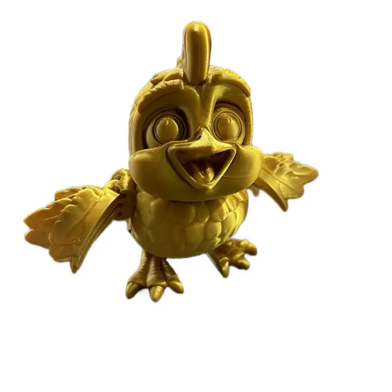 Gold Flexi Chicken Figurine – 3” 3D Printed Wiggly Chicken Desk Toy