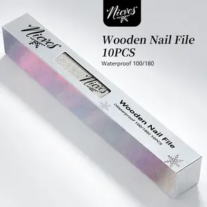 Nieves Wooden Nail File 100/180 Grit – Professional Waterproof Nail File (10pcs Pack)