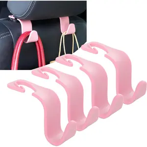 Seat Headrest Hook 4 Pack Hanger Storage Organizer Universal for Handbag Purse Coat Universal fit   Pink with Clip