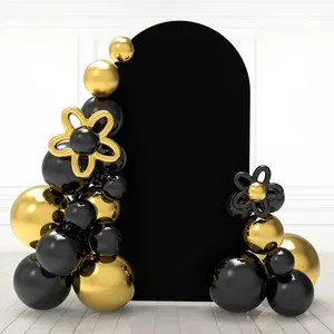 6.6Ft Black Wedding Arch, Spandex Fitted Arch Backdrop for Photography, Round Top Chiara Stand Cover for Party Ceremony Birthday  Shower Anniversary Decoration