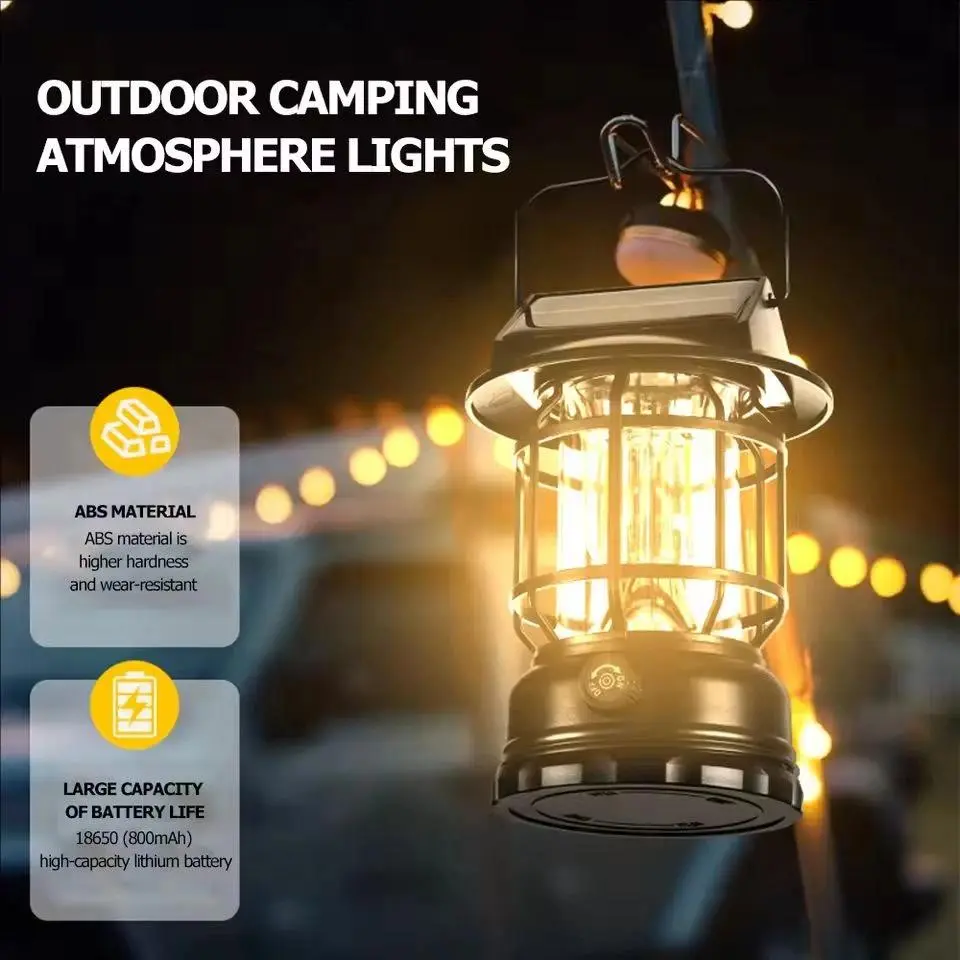 High Lumen Solar-Powered Outdoor Camping Lantern - Portable Dimmable USB-Rechargeable 1200mAh Windproof Turbine Torch, High Lumen Flashlight for Hiking, Emergency Lighting