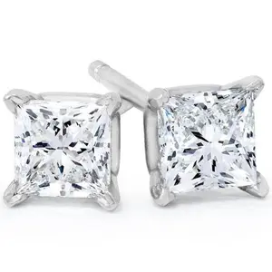 1 - 4 Ct TW Princess Cut Diamond Studs in 14k Gold Earrings Lab Grown