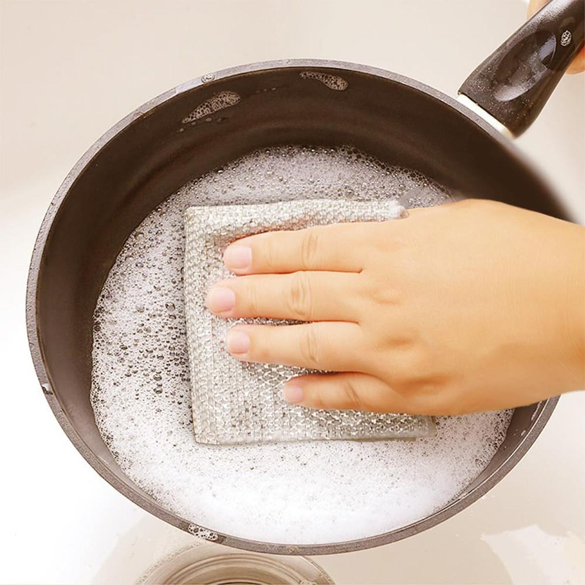 12 Pack Dual-Layer Steel Wire Dishcloth, Non-Scratch Heavy Duty Cleaning Rags, Reusable Kitchen Scrubber Pads for Dishes, Cookware, Sink & Stove, Multi-Purpose Cleaning Towels for Home & Bathroom