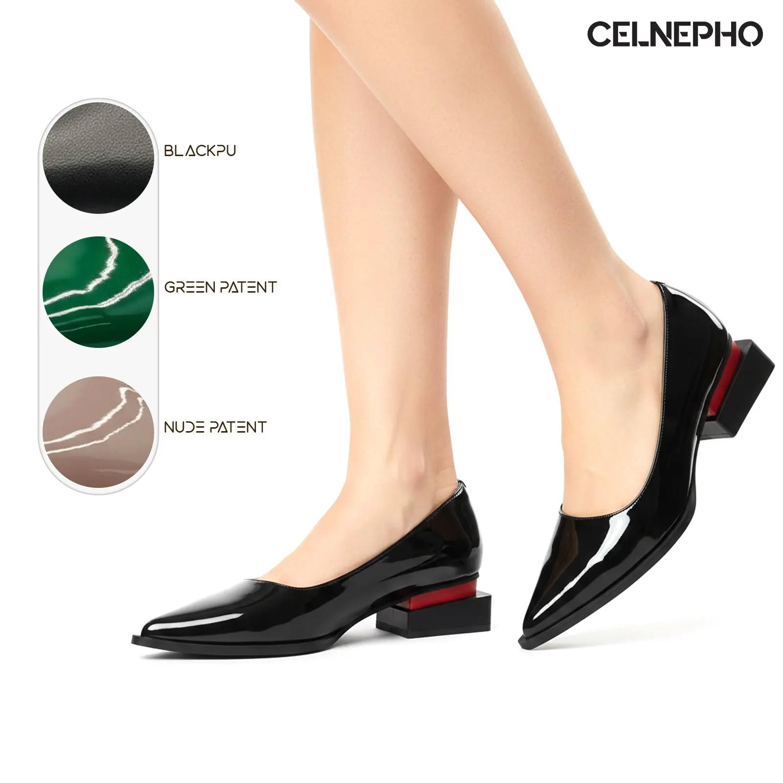 CELNEPHO Womens Pumps Pointed Toe Chunky Block Heel Fashion Dressy Easy Slip on Elegant Casual Summer Wear Gift Work Festival Wedding Dinner Date Trendy Dress Shoes