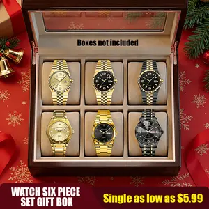 Men's Business Round Quartz Watch Set, Men's Watch Set with Box, Fashionable Men's Wristwatch Set as Gift 6-piece men