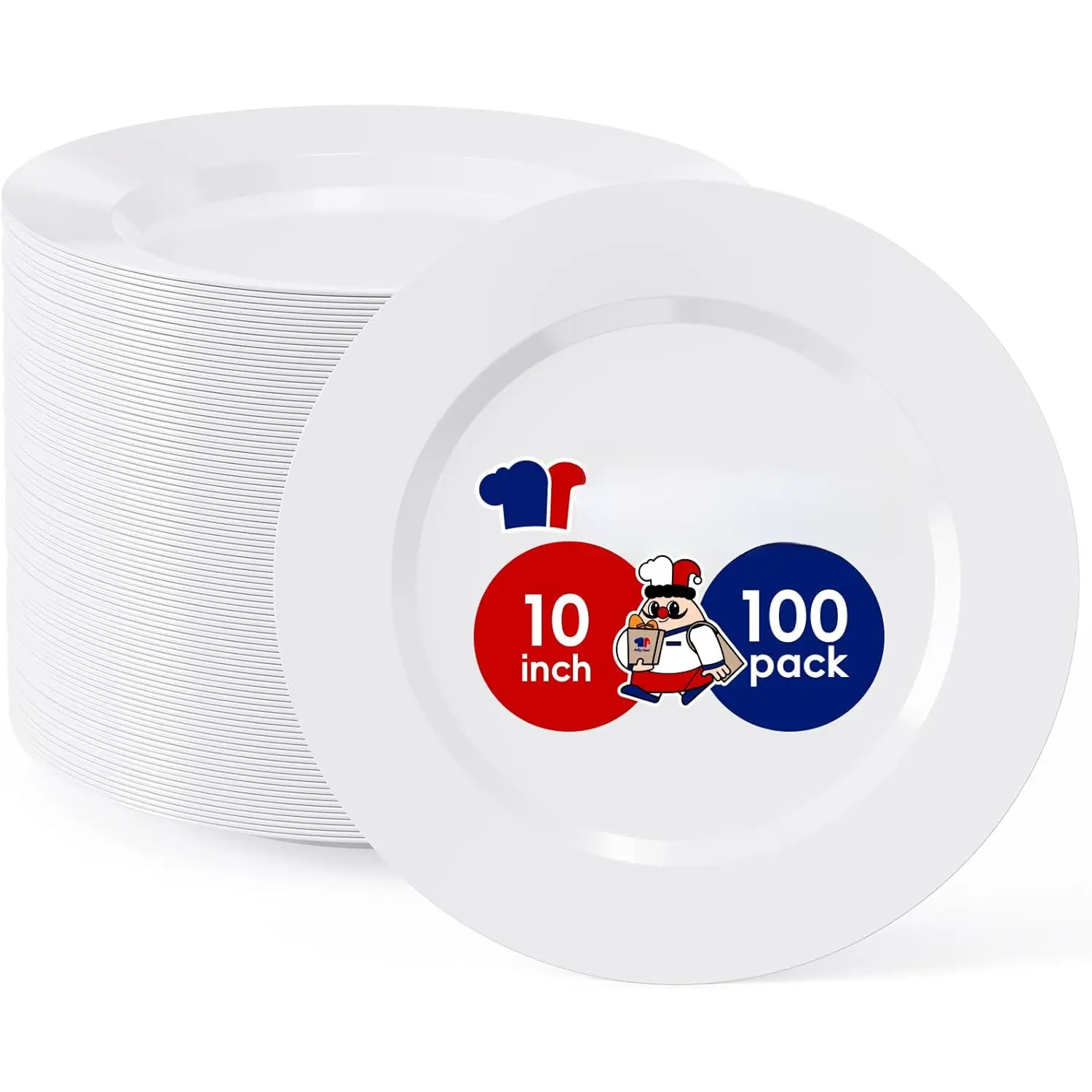 100 count White Plastic Plates-10 Inch Disposable Heavy Duty Plastic Plate, Hard Disposable White for Weddings,Parties and Events