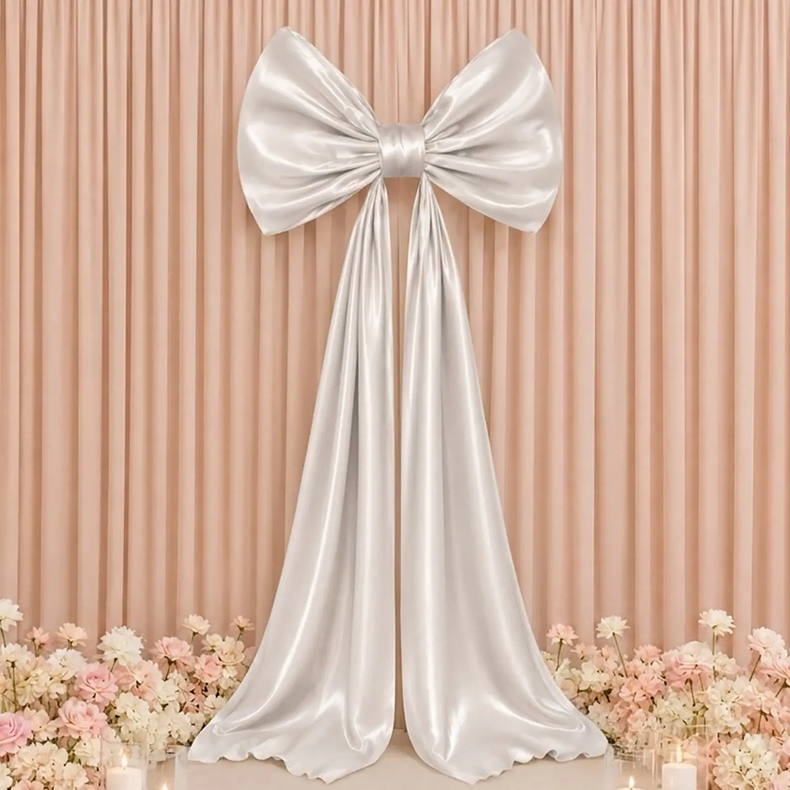 eFavormart 10ft Giant Satin Bow Shape Backdrop Decor, Beige - Coquette Theme, Dry Clean Compatible, for Wedding, Birthday Events