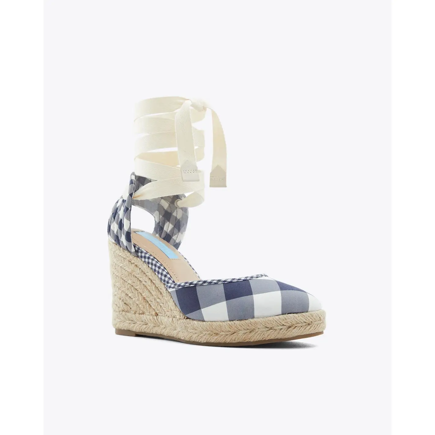 Olivia Espadrille Wedges in Navy Gingham