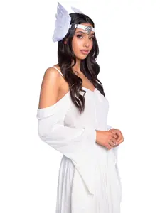 Leg Avenue A2914 00222 Womens Filigree Medallion Feather Headband with O-Ring & Metal Filigree Medallion Accent, White - One Size Fits Most