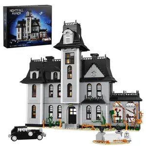 Gothic Mansion Building Blocks Set with LED Lighting - Victorian Dark House Model Kit, Spooky Family Manor Construction Toy with Cemetery & Greenhouse, Compatible Building Bricks for Adults Kids 12+