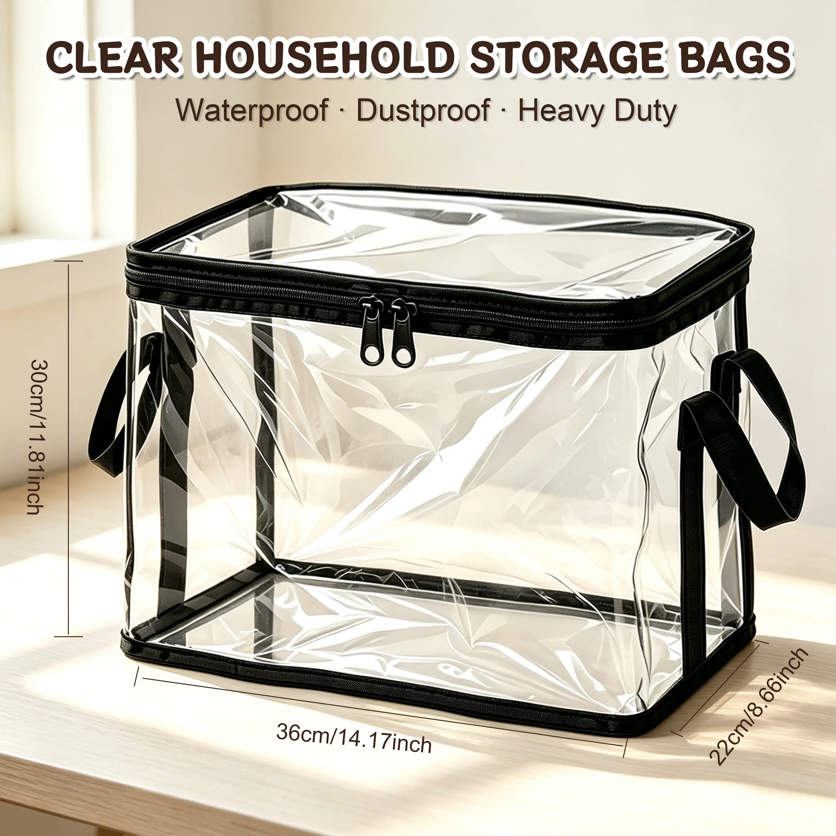 Portable Clear Storage Bag for Camping & Travel, Waterproof PVC Organizer with Double Zipper for Outdoor Gear, Clothing & Blankets