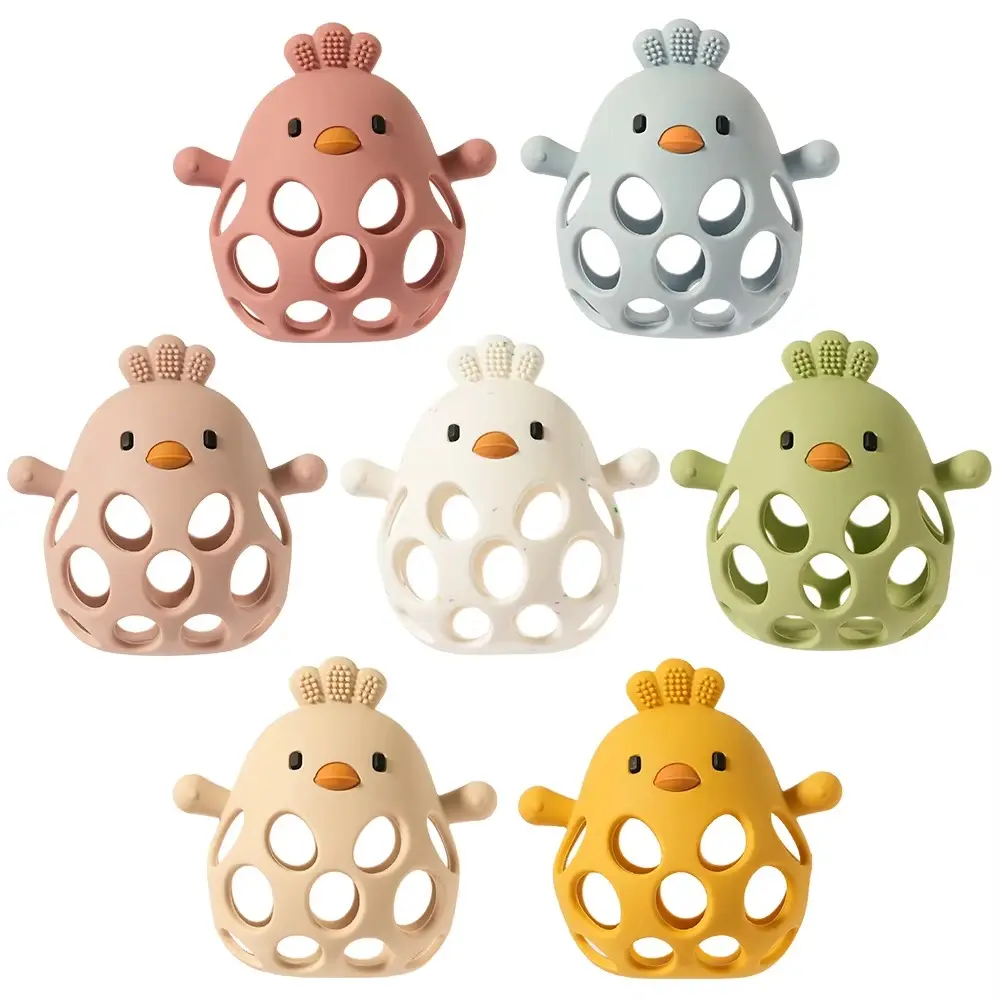 Chicken Teething Relief Set for Babies 3-6 Months, 3-Pack Food-Grade Silicone Animal Teethers, BPA-Free and Unisex