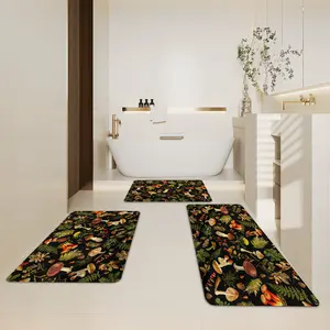 3pc kitchen entrance carpet, mushroom and leaf-patterned kitchen mat, floor mat, suitable for laundry rooms and kitchens, perfect for friends who love mushrooms and leaves. rugs,Christmas Home Decor