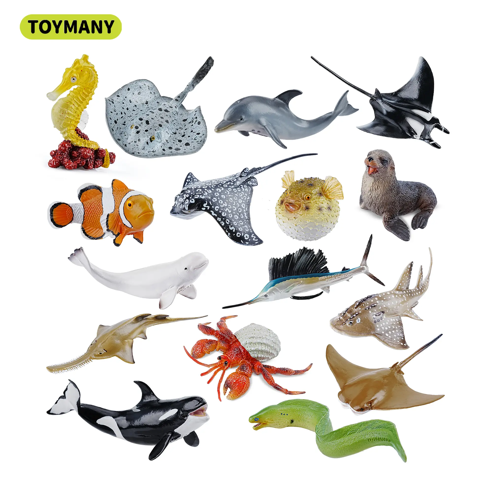 TOYMANY 16PCS PVC Plastic Ocean Animal Toy Set - Handmade Hand-Painted Realistic Mini Figurines (Child Figure, Collectible, Crab, Enrichment) for 3+ Kids, Early Education & Montessori Sensory Play, Decor & Gift, Child Figure Animals, Animal Figure Animals