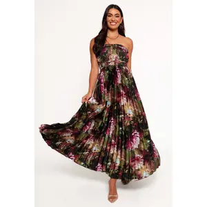 Angelique Strapless Maxi Dress - Grey Blurred Floral