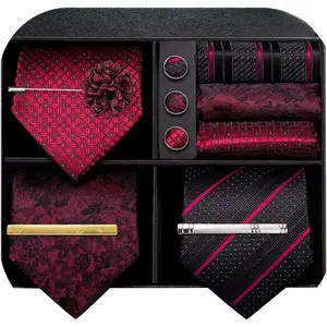 Mens 3 count  Box Tie Set Stripe Paisley Necktie Clips Lapel Pin Pocket Square Cufflinks Wedding