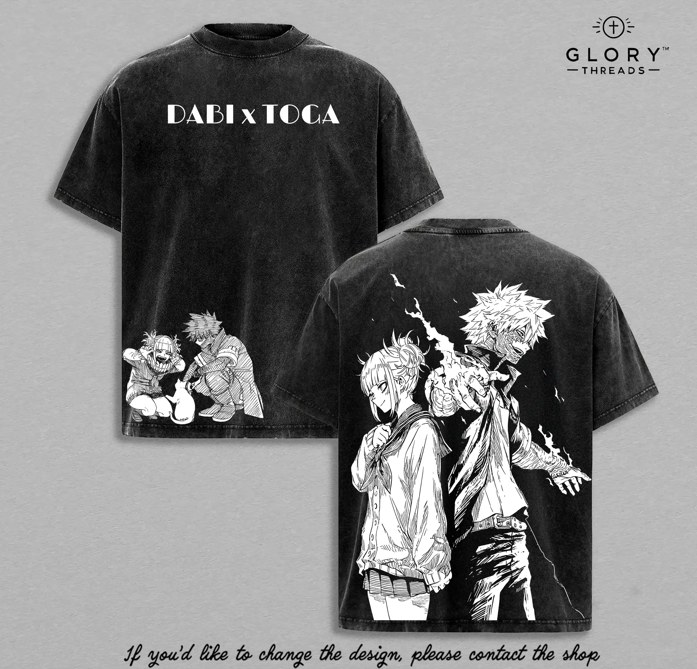 Dabi x Toga Shirt | My Hero Academia Villains Tee | Vintage Washed Anime Shirt | Dabi Toga Graphic Oversize Streetwear for Anime Fans