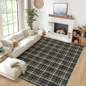 Garvee Washable Rug 9x12 Rugs for Living Room Modern Rug for Bedroom Decor Ultra Soft Large Area Rug Non Slip Throw Rugs Tartan Carpet for Office Nursery Dining Room, Black and Brown
