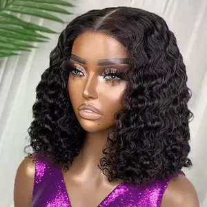 Wear And Go Glueless BOB Human Hair Wig Peruvian Deep Wave Curly Short Bob 6x4 HD Pre Cut Glueless Water Wave Wig 100% Human Hair For Women Ready To Wear And Go On Sale