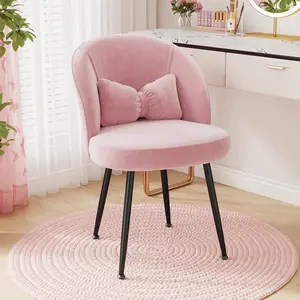 Raybee Velvet Makeup Vanity Chair with Back & Lumbar Pillow ,Cute Small Cozy Desk Chair No Wheels,Living Room Accent Chair for Entertaining Guests,  with Metal Legs for Living Room/Makeup Room/Bedroom/Home Office
