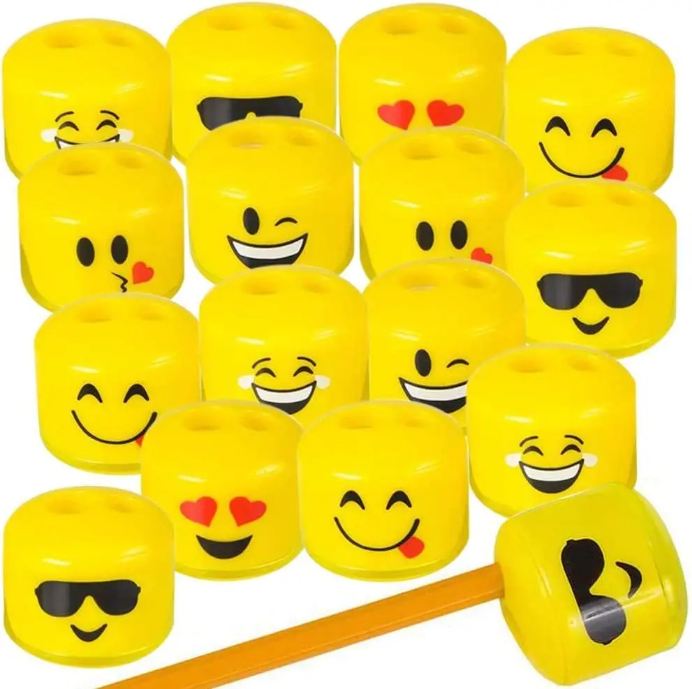 ARTCREATIVITY Unisex Plastic Emoticon Pencil & Crayon Sharpeners (1.5 in) - Bulk 24-Pack, Double Openings, Kissing/Laughing/Shades Designs, Back-to-School Arts & Crafts Supplies, Teacher Rewards, Goodie Bags Fillers, Office Supplies