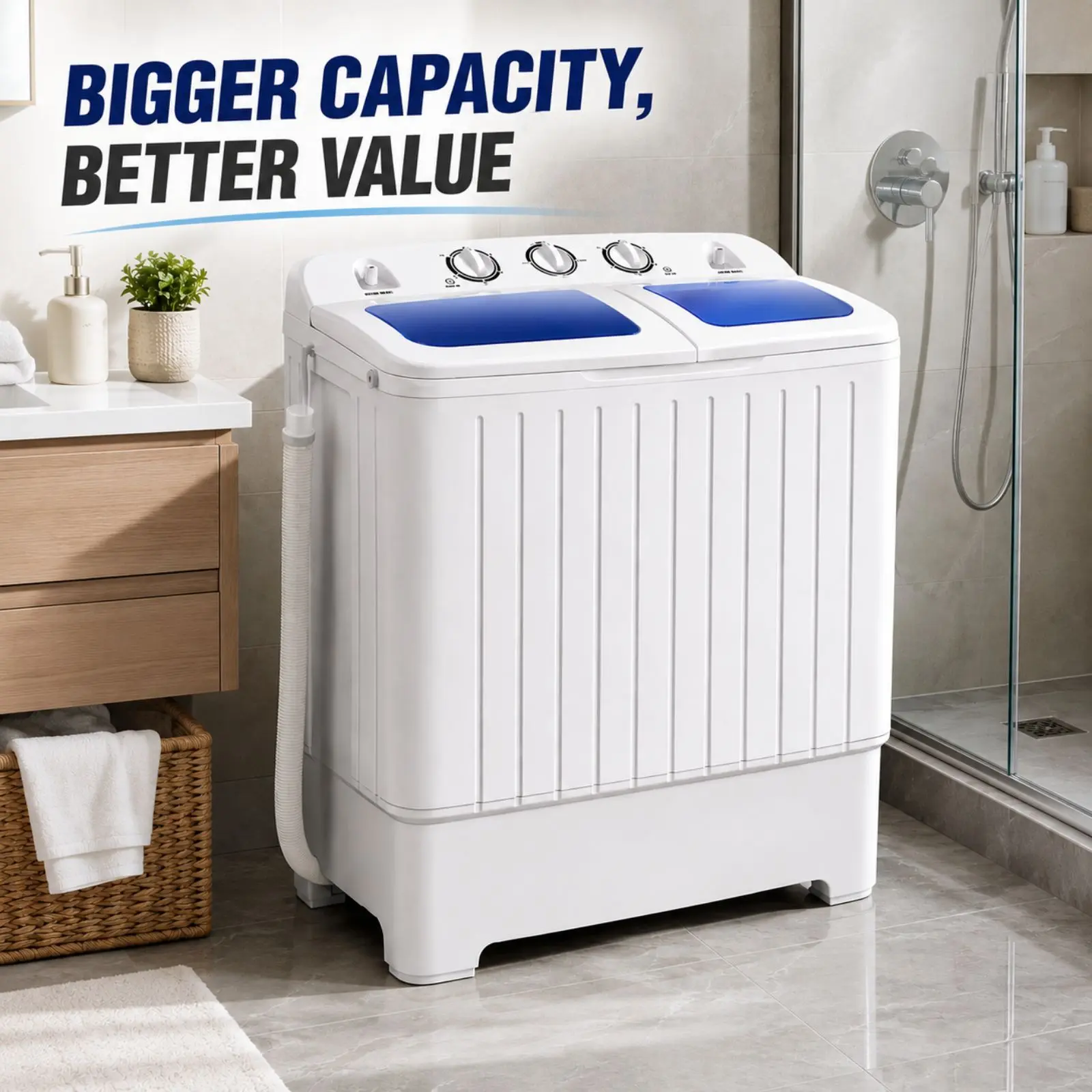 COSTWAY 26/20lbs Portable Washing Machine, Twin Tub Washing Machine w/Drain Pump, Semi Automatic Compact Washer & Sipnner, Portable Washer Dryer Combo for Apartments Dorms RV Camping,4th of july decor, dad gift
