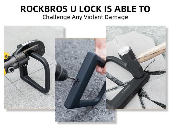 ROCKBROS Bike U Lock Heavy Duty Anti Theft Carbon Steel Bicycle Lock Suitable for Road, Mountain, and Scooter Bikes