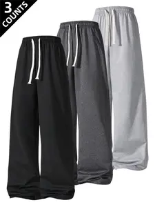 Men's Casual Outdoor Sports Pants, Gym Pants, Casual Sport Trousers, Lightweight Drawstring, Drawstring Waist Athleisure, Solid Color Regular Fit Ankle Cuff Long Pants, Running Pants, All Seasons Wear
