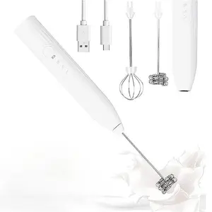 Electric hand mixer - USB charging, equipped with 2 stainless steel egg whips, 3-speed adjustable mini mixer, suitable for cappuccino, latte, coffee, eggs, hot chocolate (black/white).