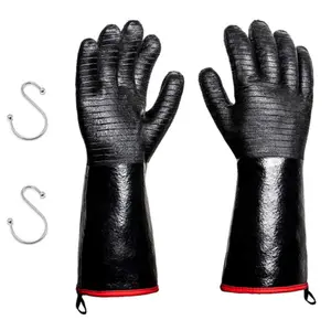 BBQ Gloves - 1472°F Thicken Heat Resistant Gloves w/S-Hook 14 in Kitchen Oven Mitts Waterproof Grill Gloves Oil Resistant Grilling Gloves Cooking Gloves for Turkey Fryer/Baking/Oven/Smoker Sports & Outdoor