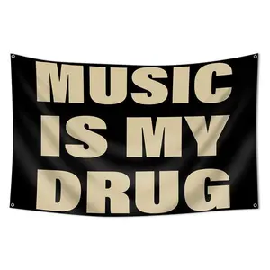 Music Is My Drug Flag, 3x5 Feet Outdoor Wall Banner, Dorm Room Decor, Decoration Items, Home Decoration Tapestry, Indoor Use, Suitable for Bedroom, Study Room