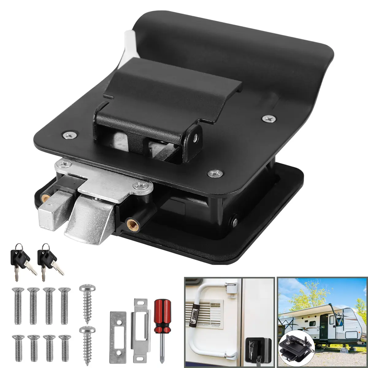 RV Door Lock Replacement Black with Paddle Deadbolt Durable Sturdy 4 Keys  For Travel Camper Trailer Safe Door Security Lock Door Hardware