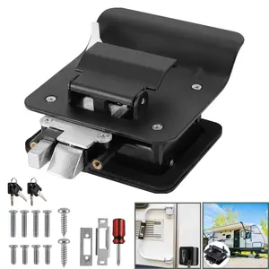 RV Door Lock Replacement Black with Paddle Deadbolt Durable Sturdy 4 Keys  For Travel Camper Trailer Safe Door Security Lock Door Hardware