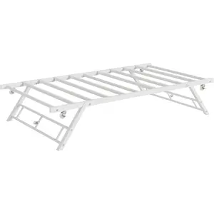 Sturdy Metal Trundle Bed Frame with Lockable Casters – Twin Size Platform, Easy Pop-Up & Roll-Out, Steel Slats Support, Noise-Free Design, Perfect for Guests, Small Spaces, Day Bed or Pull-Out