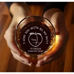 I Love You With All My Butt Laser Engraved Whiskey Glass Personalized Anniversary Gift for Couples Home Decor Funny Drinkware Halloween Present