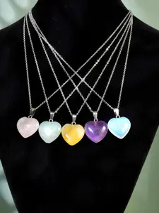 Heart Shaped Natural Stone Necklace, Fashionable Bohemian Style Pendant Necklace for Women & Men, Trendy All-match & Exquisite Jewelry for Birthday Gift, Heart Design Necklace