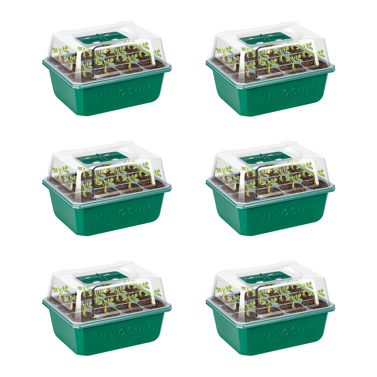 VIVOSUN 6/12-Pack Seed Starter Trays,Seed Starter Kit with Humidity Dome, Flat Reusable Plant Germination Trays with Drain Hole, Green Propagation Tray for Planting Seeds