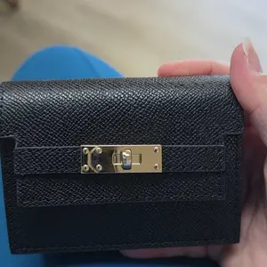 Ultra-Thin Leather Credit Card Holder with Lock, Exquisite Compact Zipper Card Case for Daily Travel, Neutral Style, Card Organizer