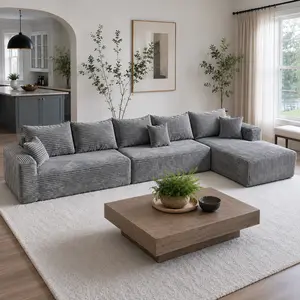 【3 Package Shipping】MomoHaus 164'' Big L-Shape Cloud Sectional Couch, L-Shape Couch with Deep Seat, Sectional Couches for Living Room, Upholstered Living Room Sofa, No Assembly Required, Black, Left Chaise, Corduroy Fabri l-shaped
