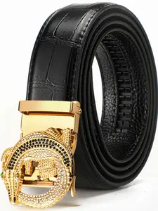 Crocodile Design Belt with Automatic Buckle, Synthetic Rhinestones, Two-Layer Cowhide, Vintage Style, Adjustable, Casual & Formal