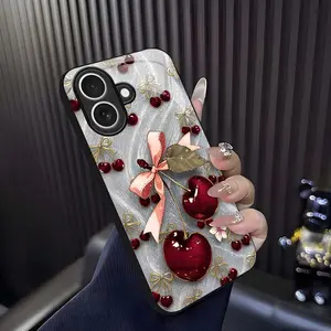 Cute Cherry Bow Phone Case, Coquette Aesthetic Glossy Cover for iPhone 17 — 975