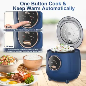 Bear Mini Rice Cooker - 2 Cups Uncooked, 1.2lPortable Non-Stick Travel Rice Cooker, BPA-FreeOne-Button Operation with Cook and Keep WarmFunctions, Stylish Blue Design