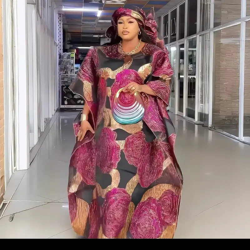 Brocade Boubou Dress with Head Wrap