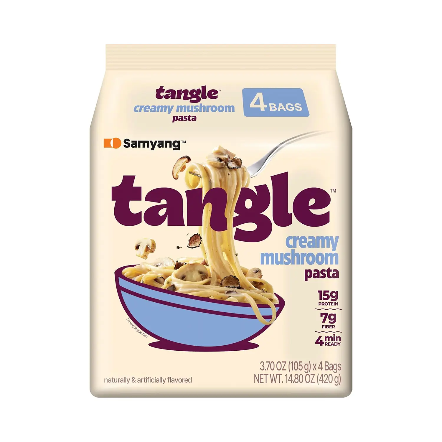 Tangle Creamy Mushroom Linguine Truffle and Shiitake Flavor Savory Non-Spicy Sauce Air Dried Noodle Easy Cook Pasta 3.63 oz (Pack of 4)