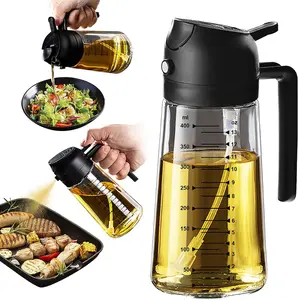 2-in-1 Olive Oil Dispenser and Sprayer for Kitchen,16oz Premium Glass Oil Bottle for Cooking,Air Fryer,Salad,Grilling, Barbecue Utensils,Food-Grade Oil Spray for Precise Control,Healthy Meal Prep,Multi-Color Oil Bottle for Home Use