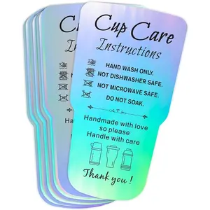 240 count Tumbler Care Instructions Holographic Cards Packaging Customer Direction Card for Tumbler, Cup, 3.5 x 2 InchMug Small Business Online Shop Owner