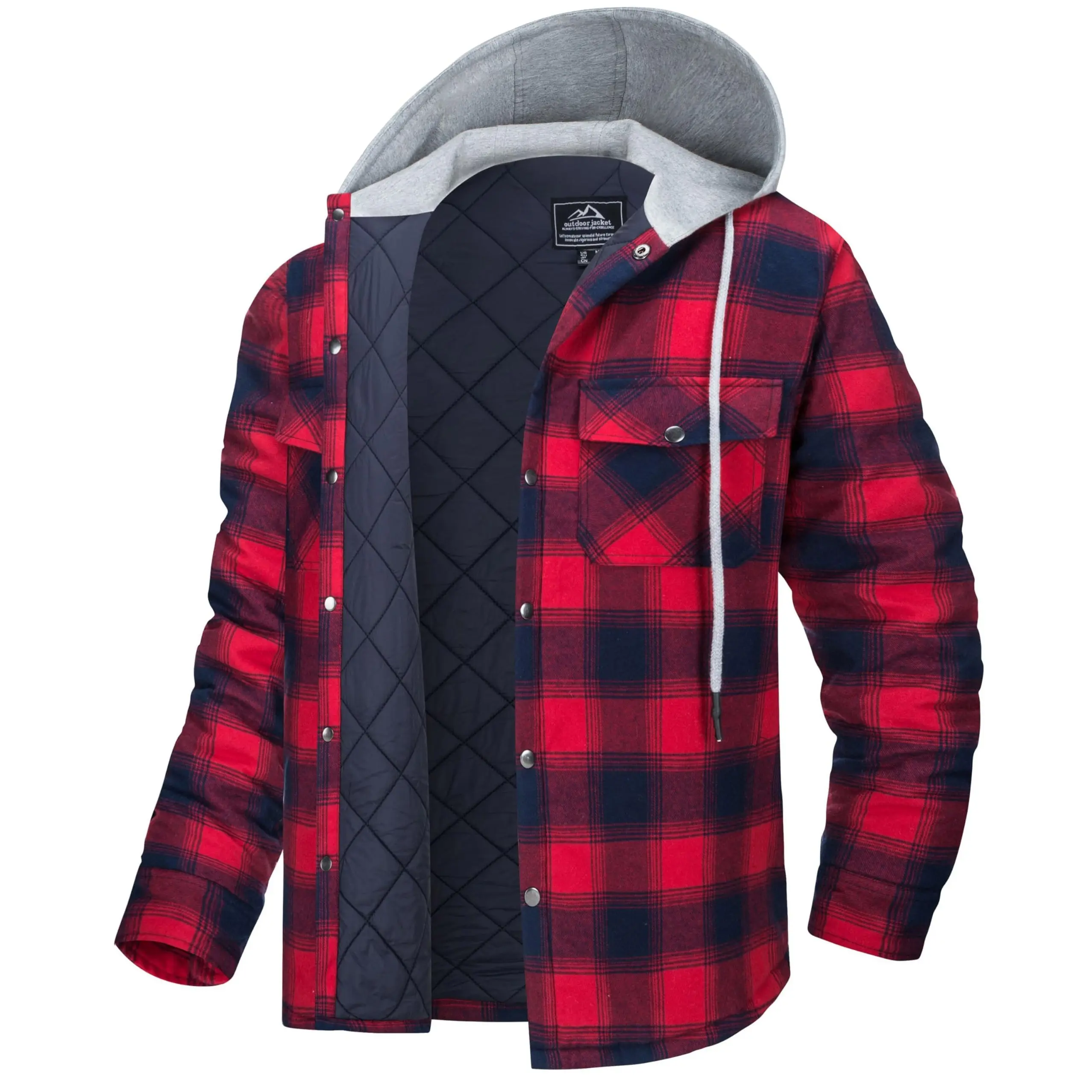 MAGCOMSEN Men's Hooded Plaid Cotton Flannel Shirt Jacket, Quilted Lined Long Sleeve Button Down Casual Windproof Coat for Fall Winter, Menswear