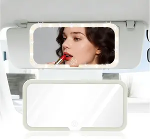 Multifunctional LED Car Sun Visor Vanity Mirror with 3 LED Lights & 1500mAh USB Rechargeable Battery, All Vehicle In-Car Makeup & Female Interior Decor, Touch Control Dimmable Bicolor Fill Light Mirror, Universal Girly Stylish Car Interior Accessory